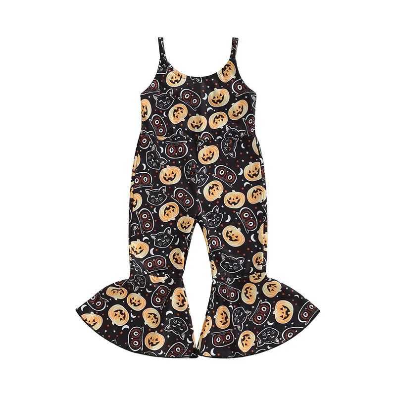 Childrens girls jumpsuit spaghetti strap pumpkin print jumpsuit casual Halloween costume W240806