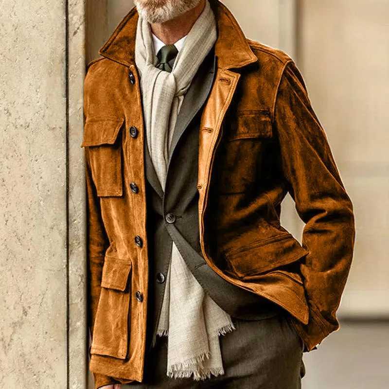 Designer jacket Winter Warm Casual Long Sleeve Turn-down Collar Jackets Mens Fall Vintage Buttoned Outerwear Fashion Solid Color Suede Coats Men M2408