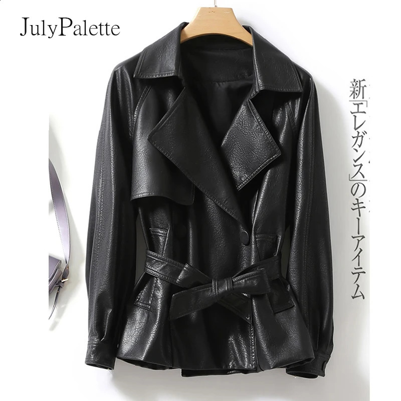 Julypalette genuine leather jacket womens short lace up leather jacket spring office womens real sheepskin coat 240819