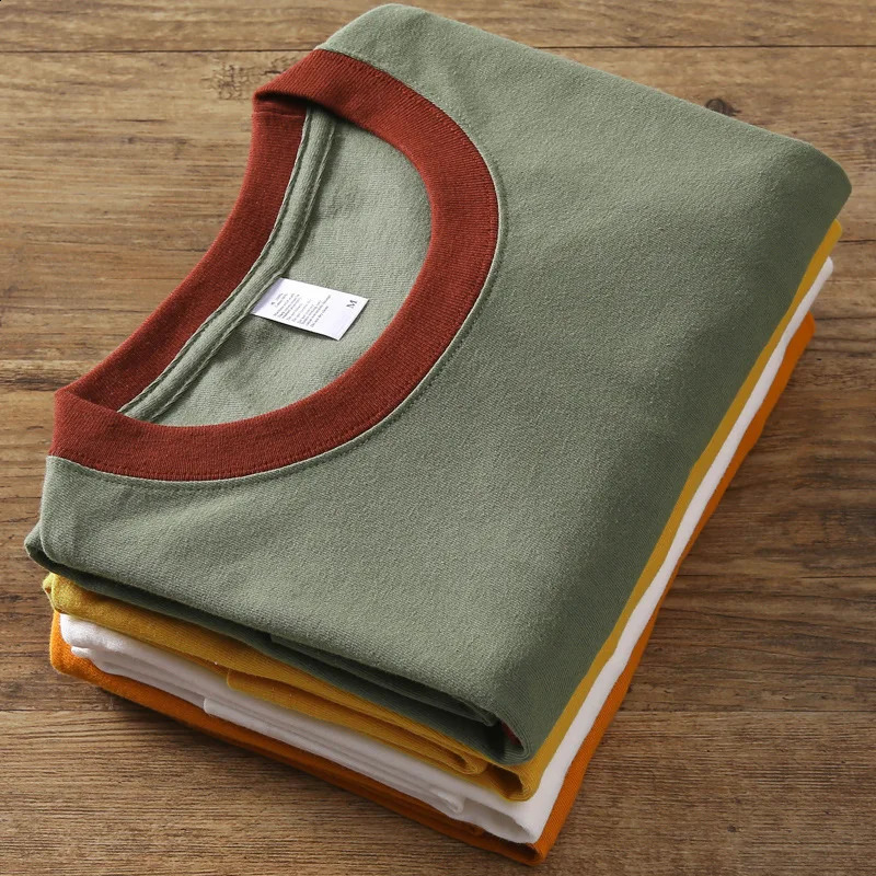 270G Cotton Premium Summer Fashion Patchwork Mens T-shirt Chinese Trendy Couple Style Solid Simple Casual Basic Blank Tees Male 240816