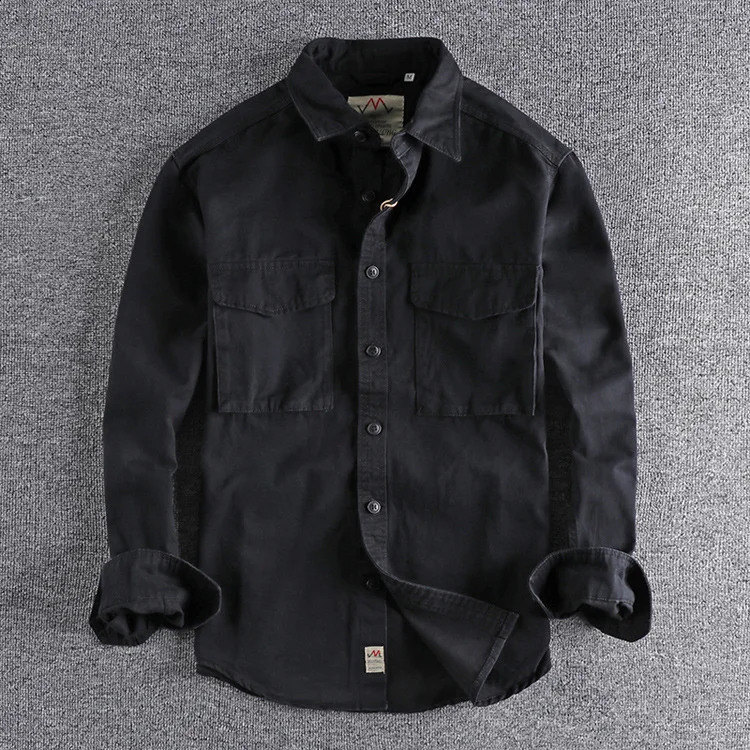 Retro Male Cargo Shirt Jacket Canvas Cotton Casual Work Safari Style Shirts Mens Top Clothing