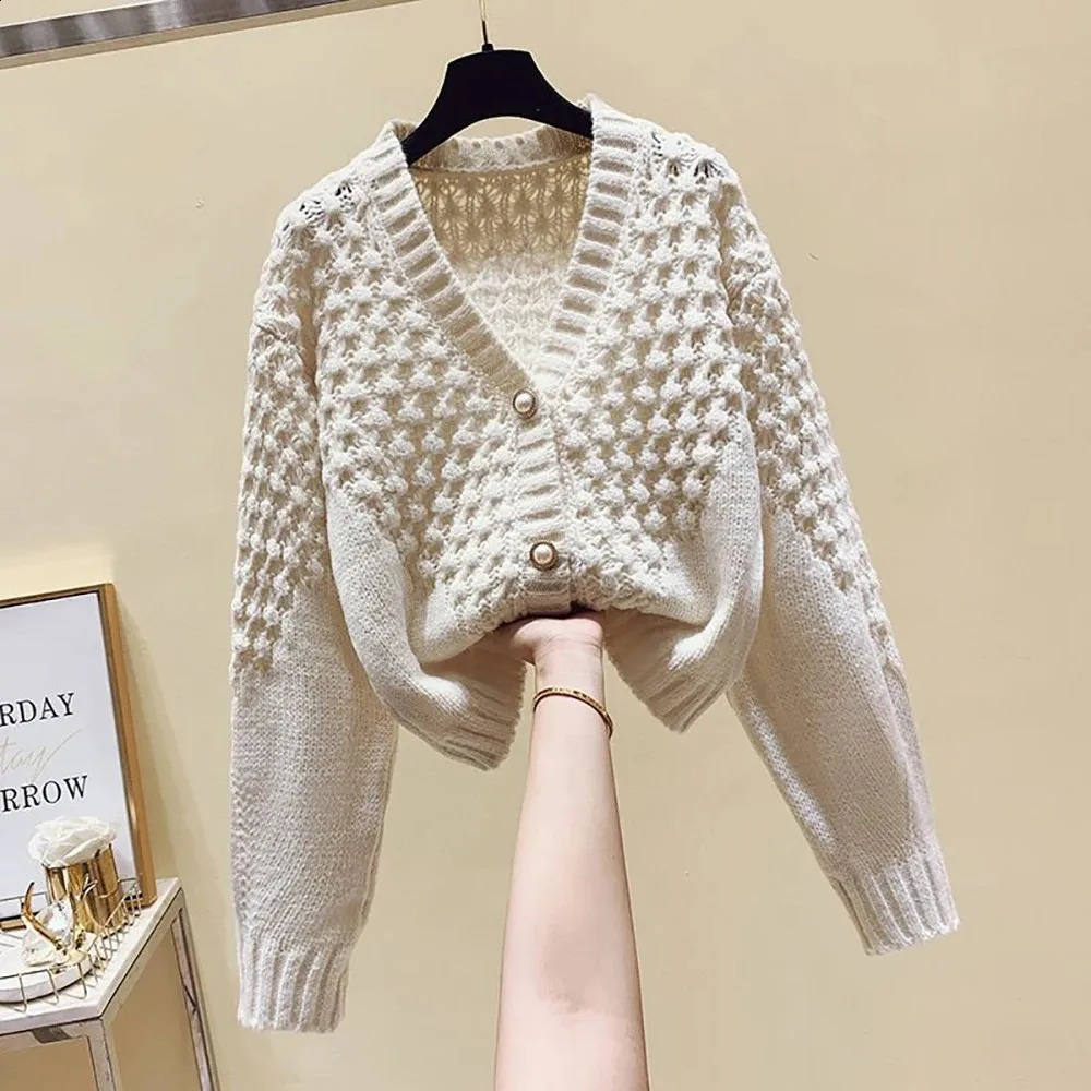 Spring N Sweater Cardigans Slim Elastic Woman Top Clothes Knitted Korean V-Neck Long Sleeve Elegance Sweet Casual Young 240819