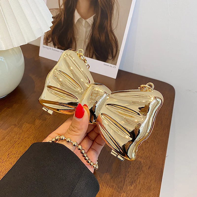 Metal Mini Bow Crossbody Bags For Women Fashion Silver Gold Shoulder Bag Women Bags Clutch Bag Lipstick Purses Coin Bags 250106