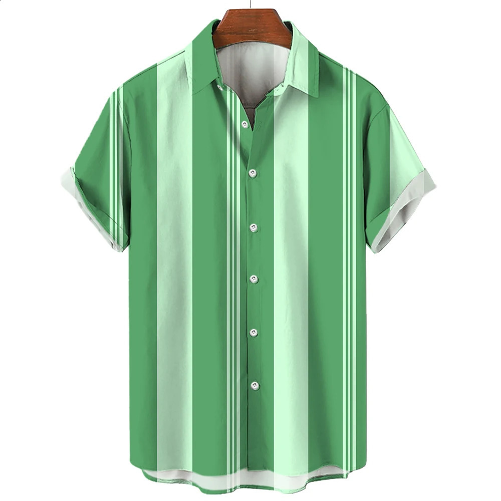 Hawaiian Stripes Simple Shirt For Mens Casual Fashion Streetwear Dazn Short Sleeve Breathable Top Clothing Harajuku Holiday 240816
