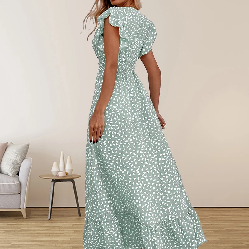 Cross border Foreign Trade European and American Womens Wear 2024 SpringSummer Fashion V-neck Waist Long Dress High Wai 240816