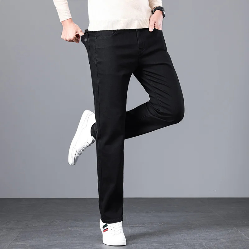 Autumn Mens Fashion Baggy Jeans Gray Black Stretch Straight Classic Denim Trousers Male Versatile Comfortable Casual Pants 240819