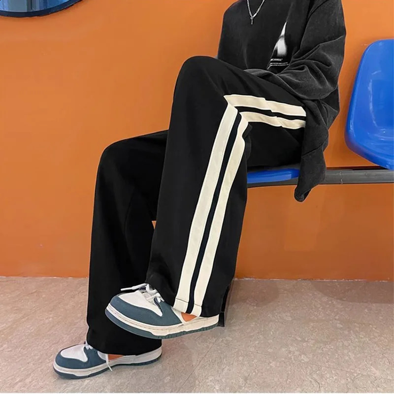 Casual pants men spring summer high street straight floor-length wide leg high student pants High street sports sweatpants 240822