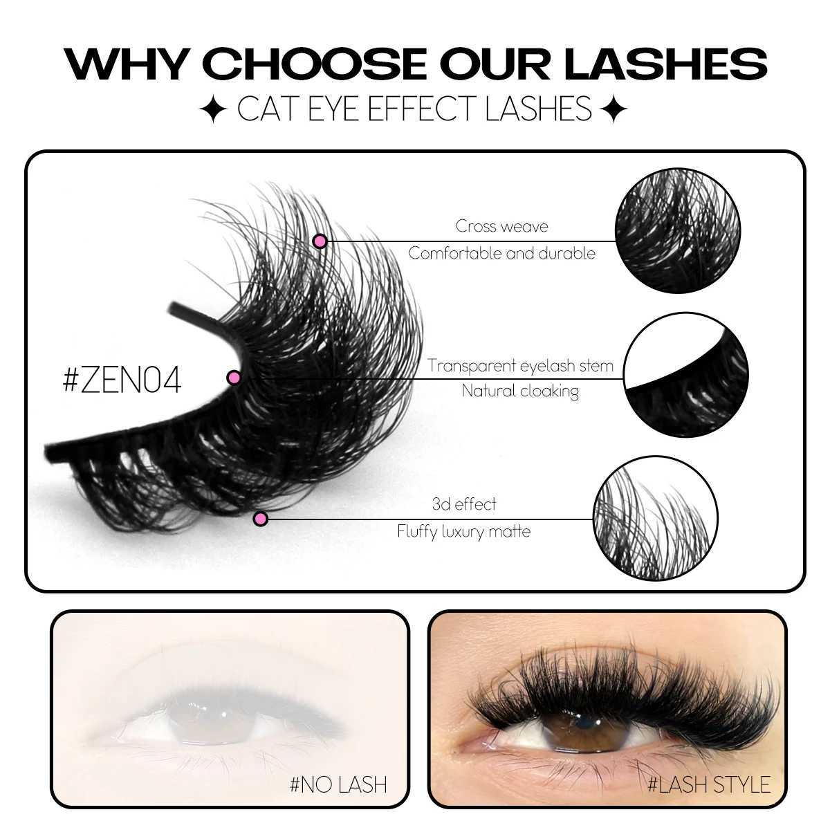 Groinneya Eyelash 3D False Eyelash Natural Appearance Curly Cat Eyelash 5/7/10 Paired Reusable Artificial Mink Eyelash Extended Makeup W240803