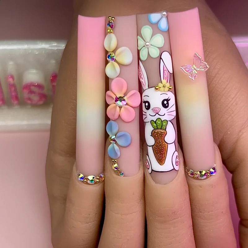 1box Acrylic Jewelry Handmade Flowers Kawaii Nail Art Charm Stickers 3D Acrylic Nail Decoration 240814