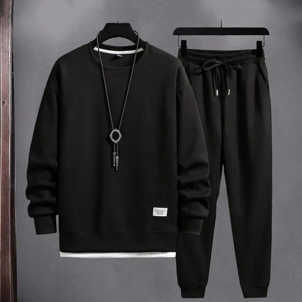Men Tracksuit Set Jogging Suit with Pockets Cozy Sportswear Set 2-piece Sweatshirt Pants Ensemble with Elastic Waist for Autumn 240819