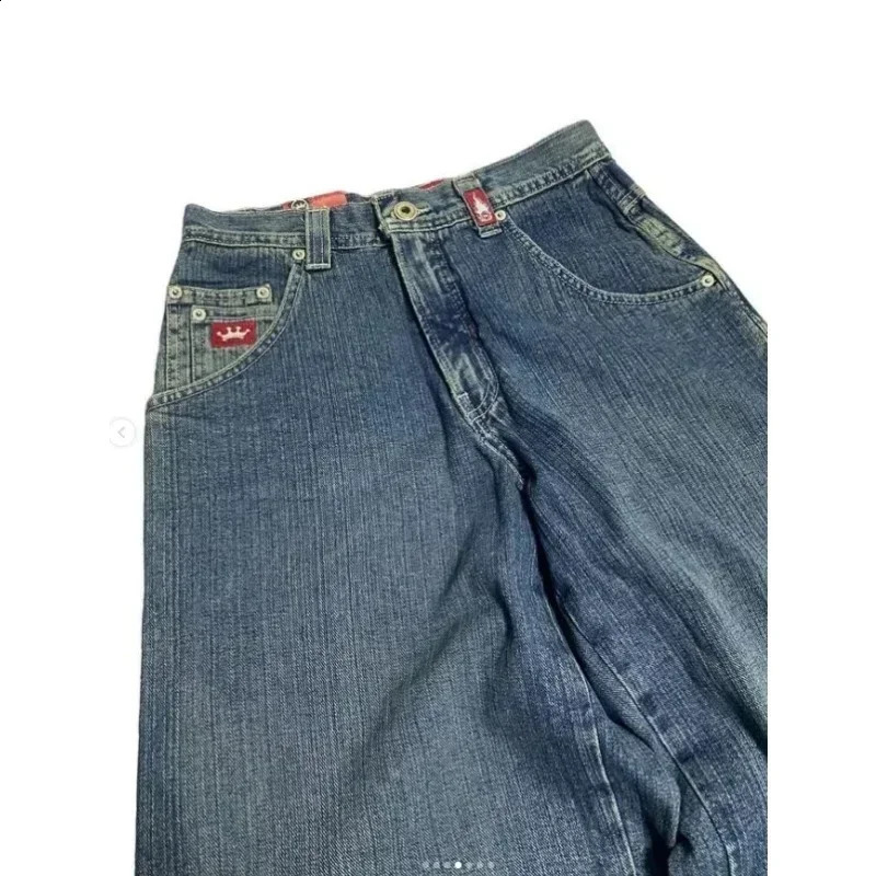 Mens Y2K Jeans Harajuku Hip Hop Letter Embroidered Vintage Baggy Casual Denim Pants High Waist Wide Trousers 240819