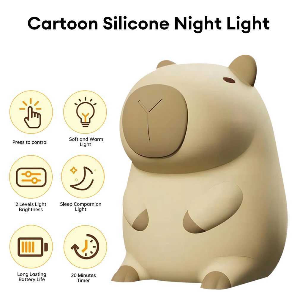 Cute cartoon Capybara night light silicone Pat light suitable for childrens bedroom USB charging timed dimming bedside sleep light W240816