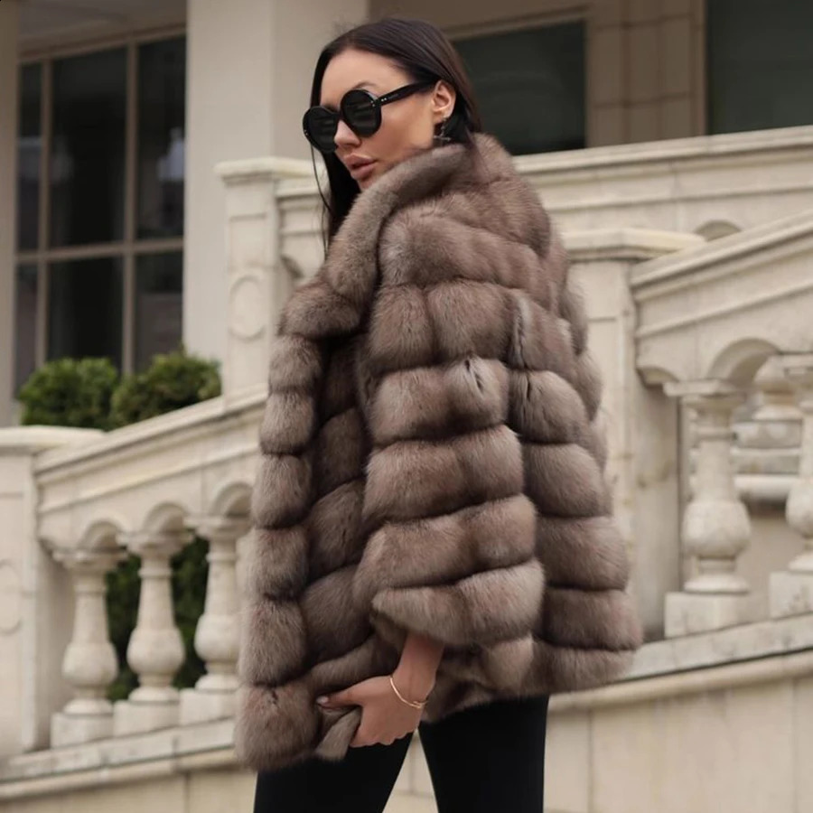 Real Fox Fur Coats Womens Genuine Fur Jackets Women Fox Fur Coat Winter Warm Furry Jacket 240816