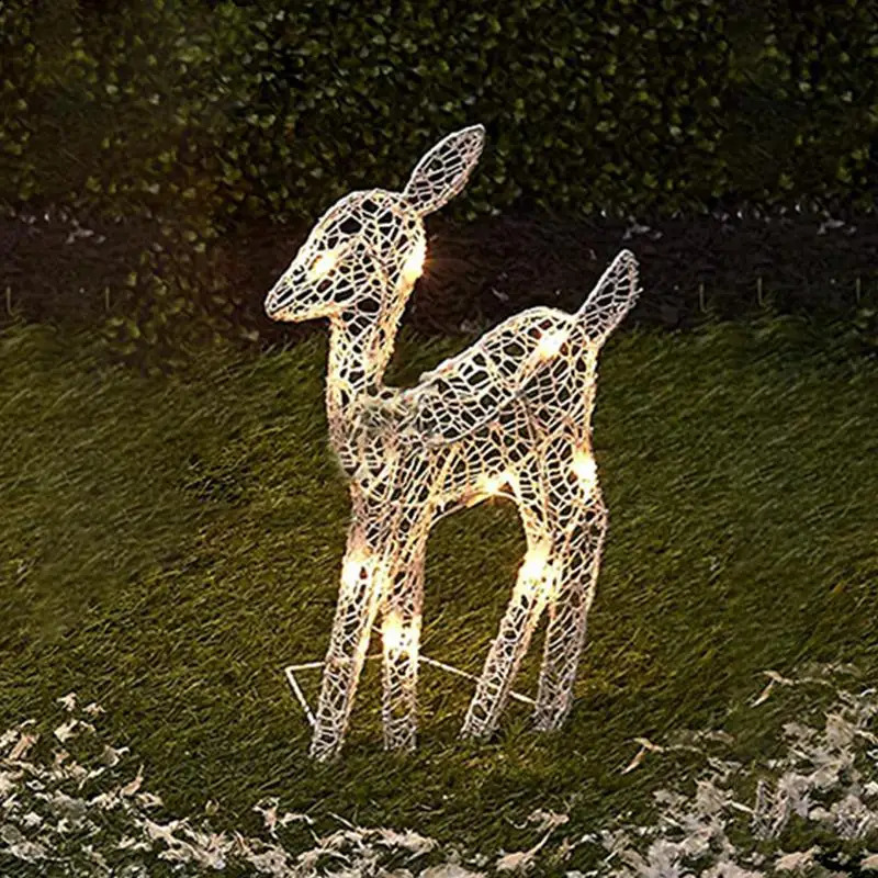 Reindeer Glitter White Handmake Iron Art Elk Deer Christmas Garden Decor Water Resistant Light Up Decoration 240819 Ation ation