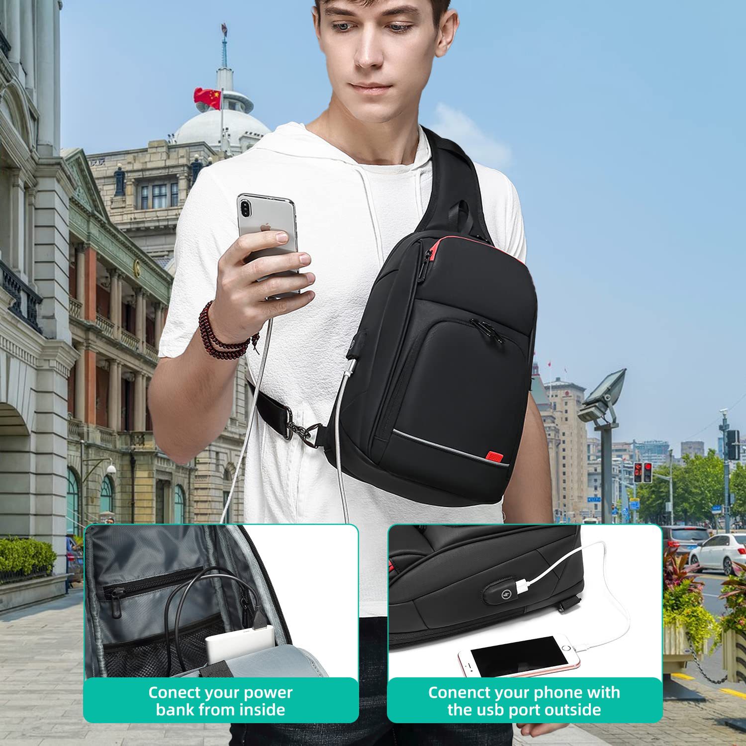New fashion trend men's single shoulder bag outside large capacity crossbody bag cross-border daily commute portable chest bag men