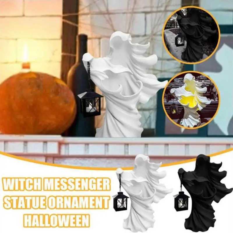 Halloween Ghost Statue With Lantern Faceless Witch Hell Messenger Realistic Resin Ghost Sculpture For Home Scary DecorationsXJ240817