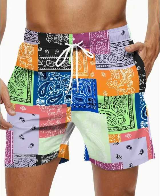 Mens Ethnic Style Skull Pattern Board Shorts With Drawstring Chic And Trendy Shorts For Summer Beach Holiday Leisurewear ShortsXJ240817