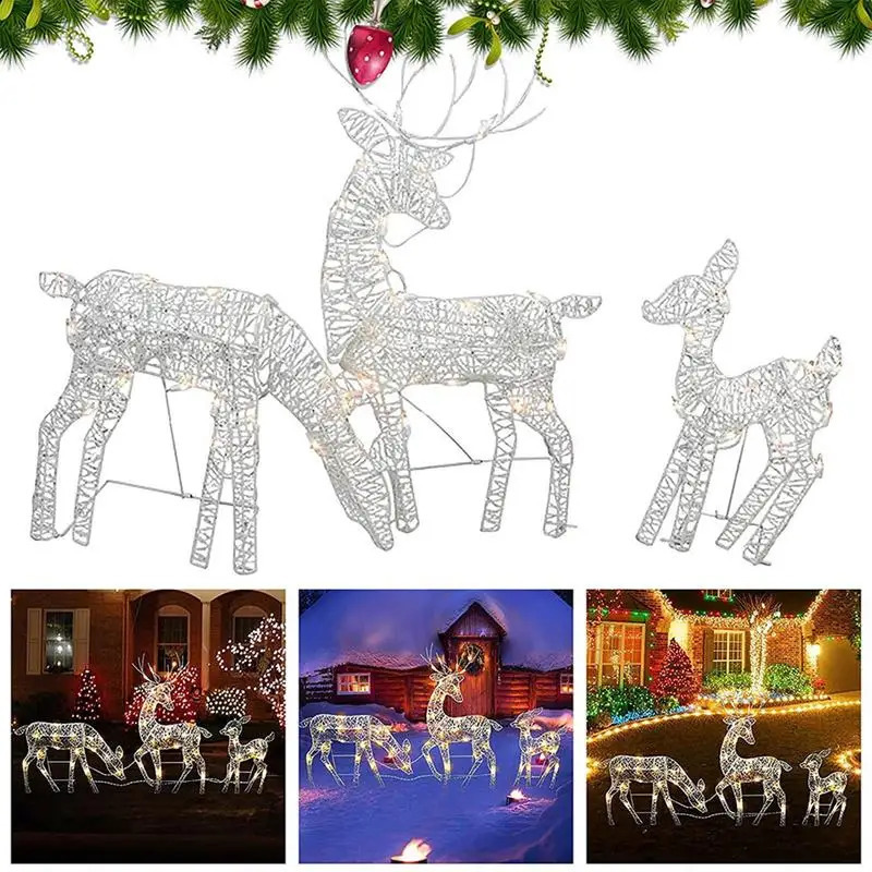 Reindeer Glitter White Handmake Iron Art Elk Deer Christmas Garden Decor Water Resistant Light Up Decoration 240819 Ation ation