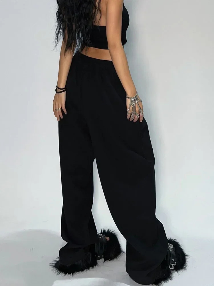 Deeptown Casual Gray Sweatpants Women Wide Leg Black Joggers Classic Baggy Streetwear Oversized Sports Female Trousers All-match 240816