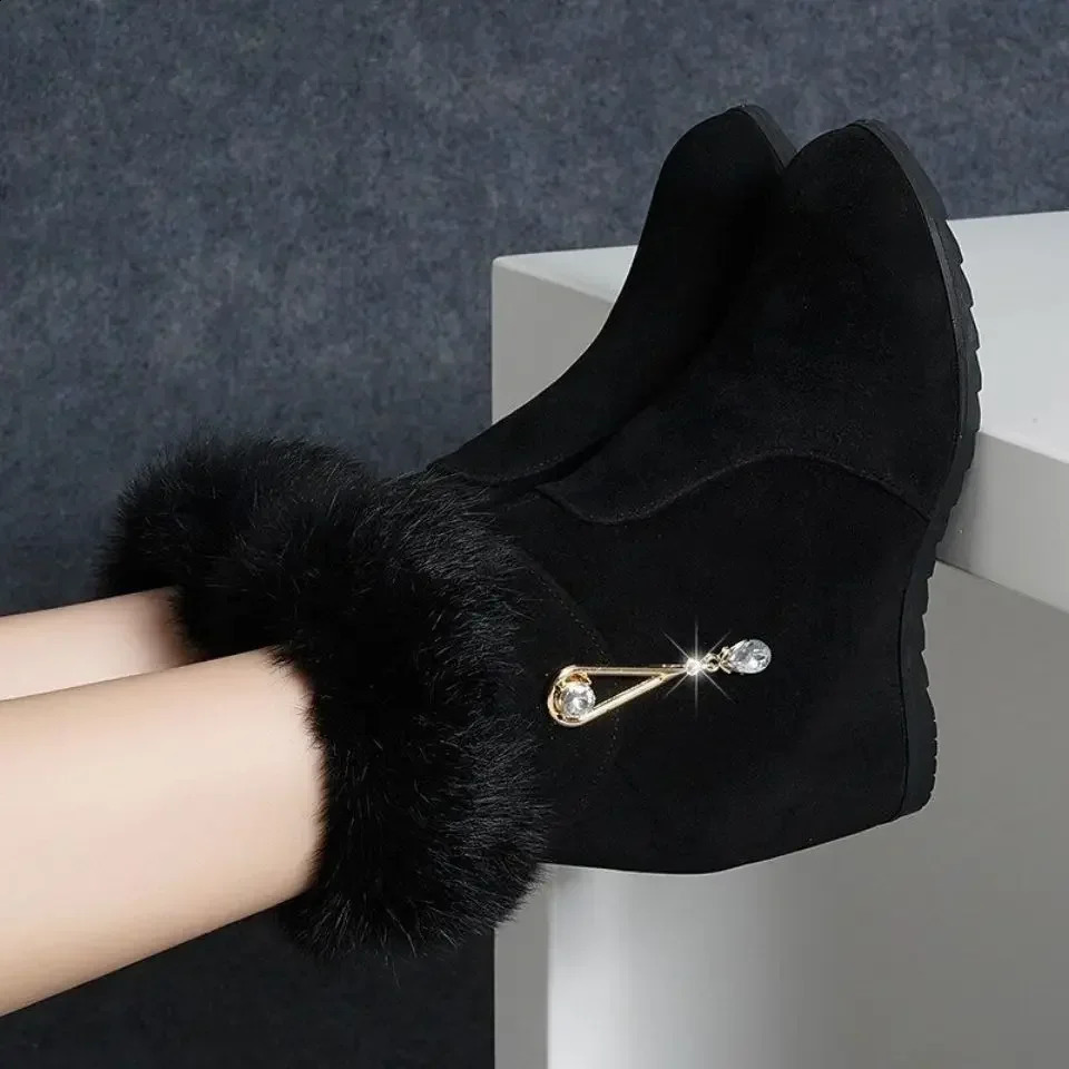 Winter Fashion Women Wedges Ankle Boots Increasing Height Shoes High Heels Booties Metal Rhinestone Botas Mujer 2024 240809