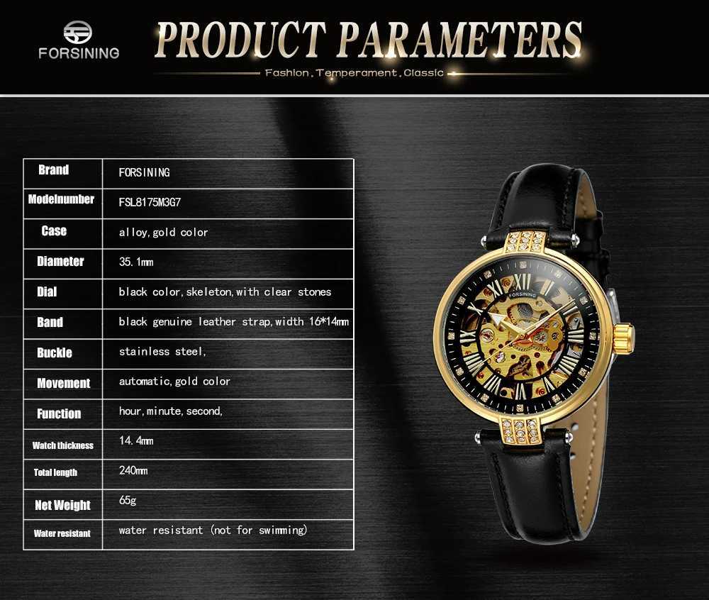 FORSING Women White Golden Skeleton Automatic Mechanical Ladies Fashion Busin Luminous Wrist Relogio Homme Saati W250104