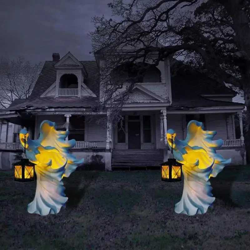 Halloween Ghost Statue With Lantern Faceless Witch Hell Messenger Realistic Resin Ghost Sculpture For Home Scary DecorationsXJ240817