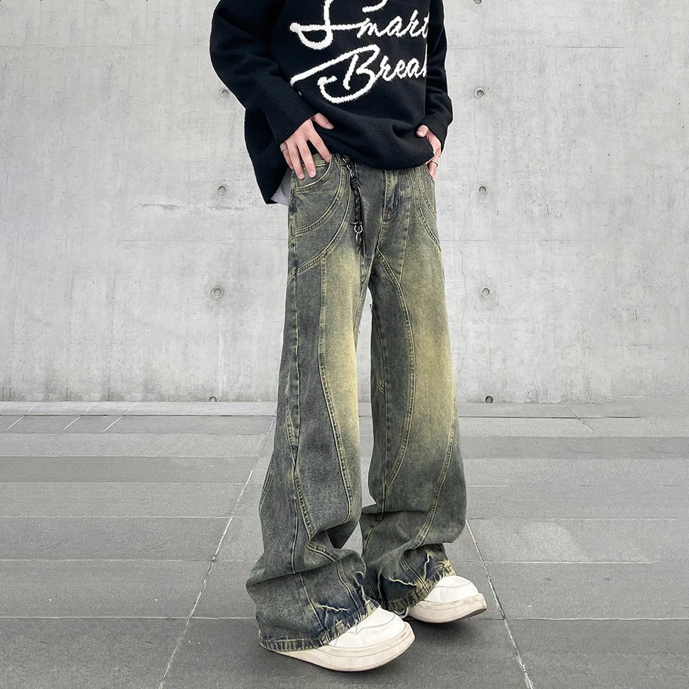 Vintage Flared Jeans Men Wide Leg Baggy Trousers Autumn Streetwear Fashion Distressed Original Street Y2k Denim Pants Winter 240816