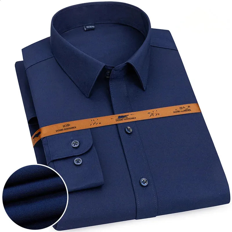 Mens Long-sleeved Shirt Spring Autumn Classic Slim-fit Business Work Solid Clothes Free Ironing Casual Social Blue White Pink 240818