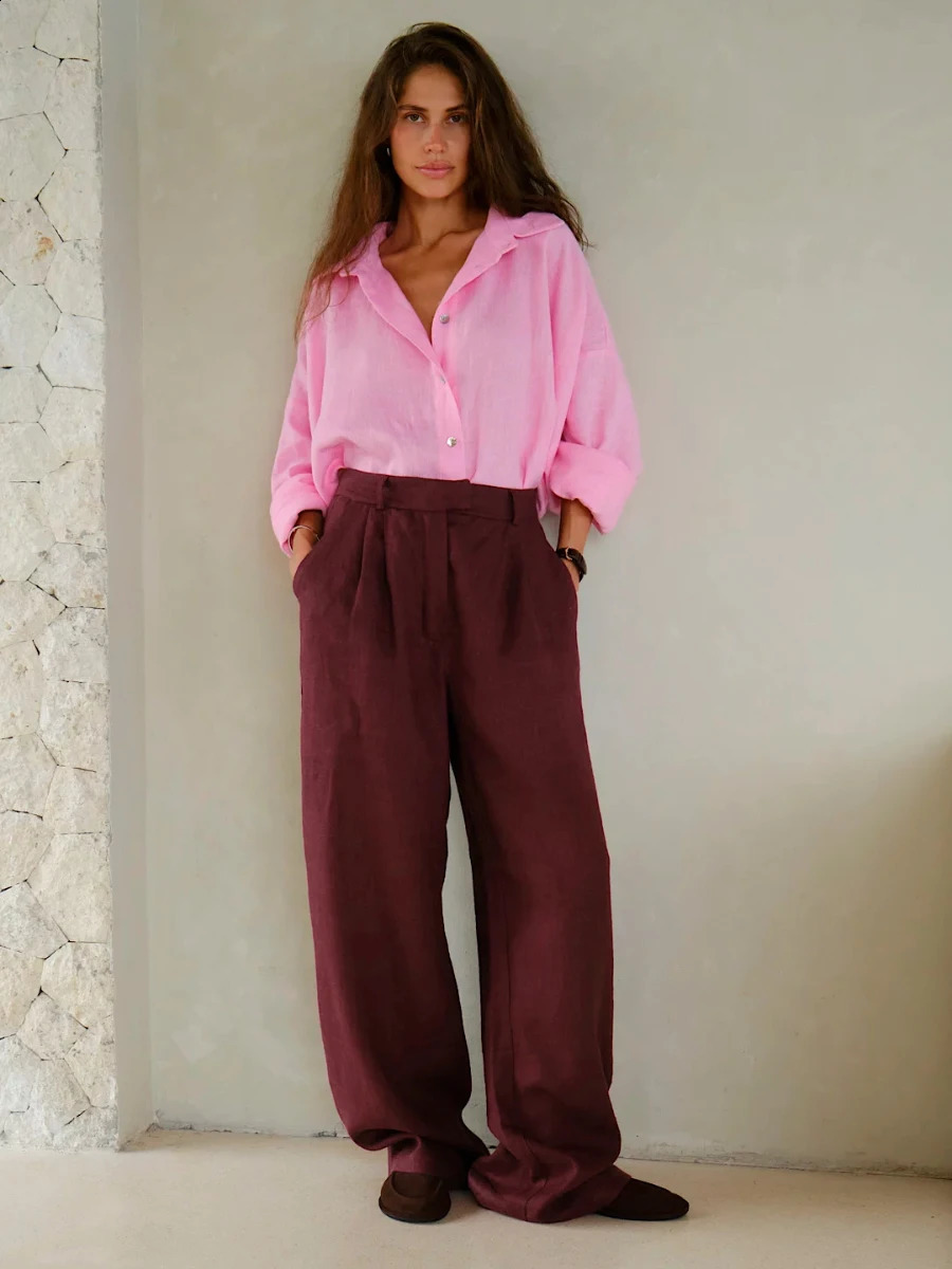 Bornladies Fashionable High Waisted Straight Leg Pants Women Loose Solid Fashion Chic Versatile Office Lady Commuting Pants 240816