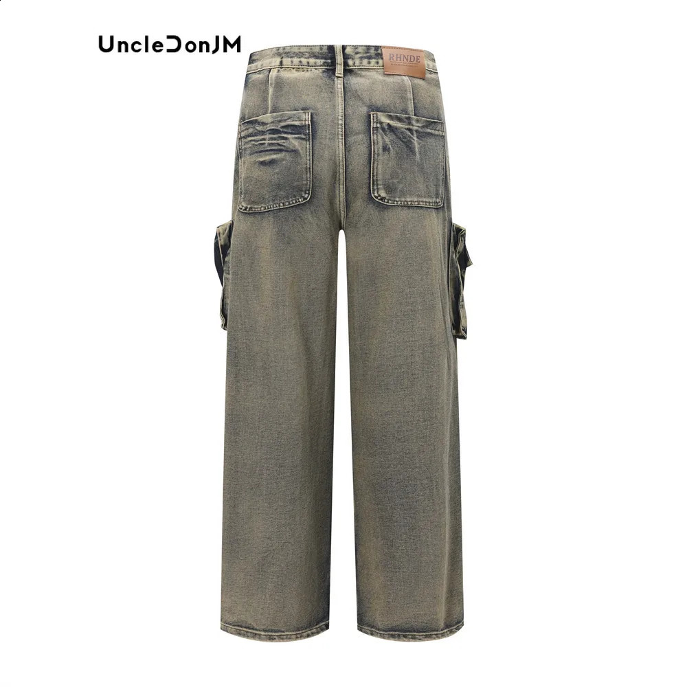 Style Multi Pocket Denim Workwear Pants Mens Loose Straight Leg Pants Heavyweight Baggy Jeans 240816