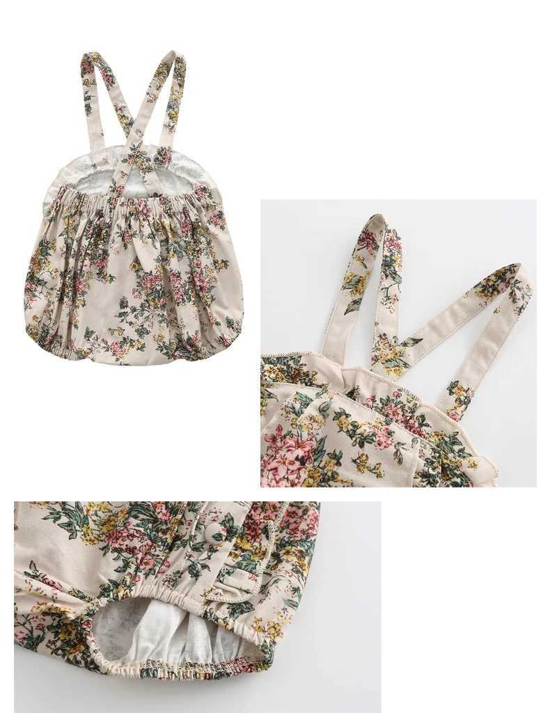 Retro floral girl full body baby pendant Trouser childrens belt shorts childrens girl jumpsuit childrens tight fitting clothes W240806