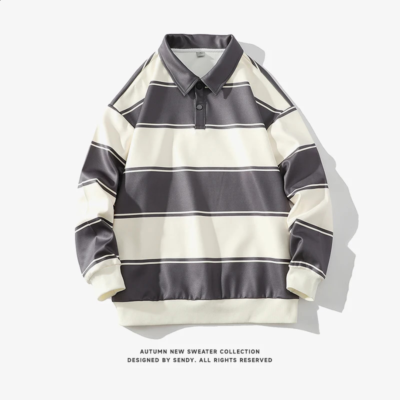 Fashion Polo Shirt Men For Autumn Spring Long Sleeves Harajuku Korea Striped Tops Tees Casual Tshirt Clothes Oversize 240819