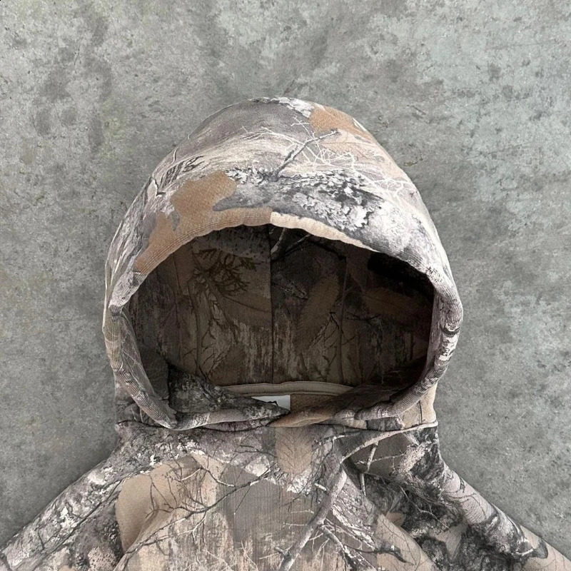 Y2K retro mens printed camouflage pattern pullover sweatshirt street hip-hop streetwear oversized unisex camouflage hoodie 240823