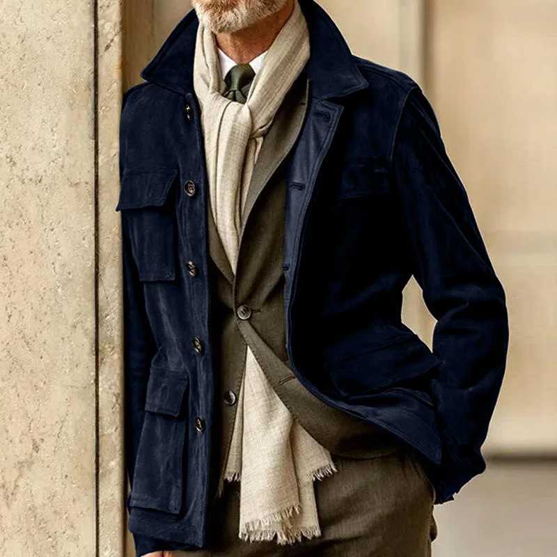 Designer jacket Winter Warm Casual Long Sleeve Turn-down Collar Jackets Mens Fall Vintage Buttoned Outerwear Fashion Solid Color Suede Coats Men M2408