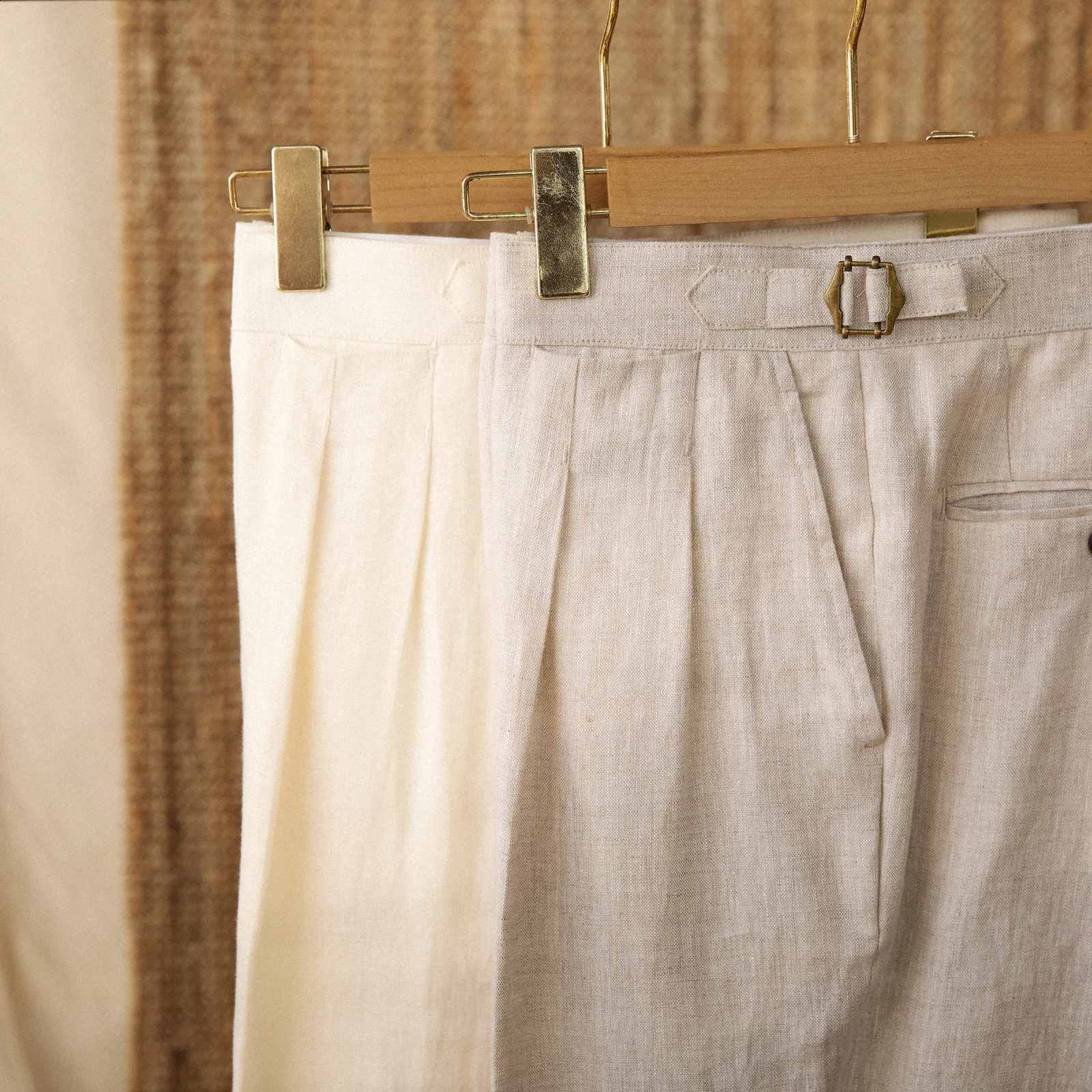Commercial style Naples breathable 100% linen mens casual double pleated high waisted straight fashion suit pants 240828