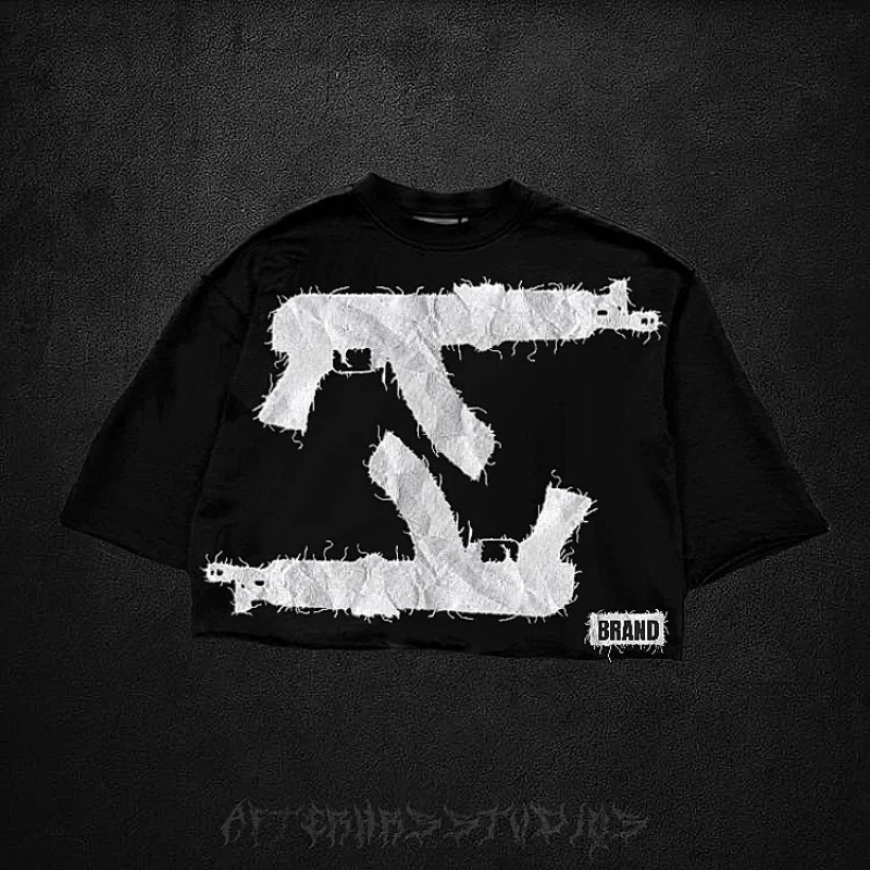Summer Gothic Trendy Rock Hip-hop T-shirt Men Y2k American Street Retro Anime Print Oversized Short-sleeved Tops Women 240815