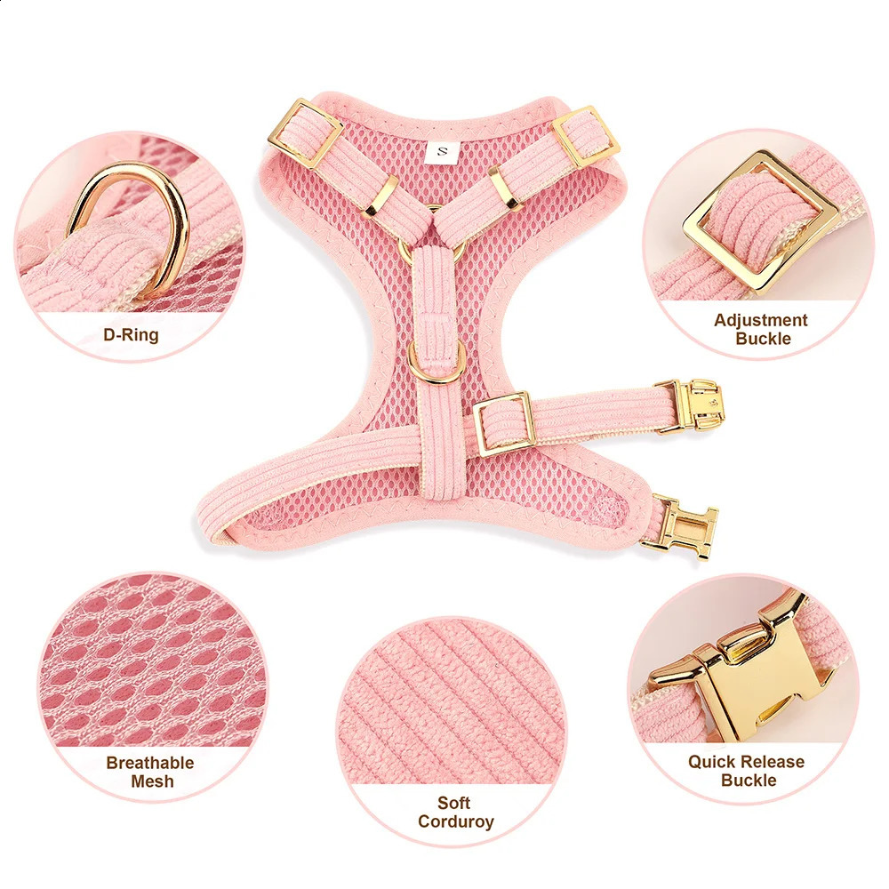 Pink Dog Collar Harness Leash Set Cute Dog Collar Leash WIth Bowtie Soft Harness Vest For Small Medium Dogs Outdoor Walking 240819