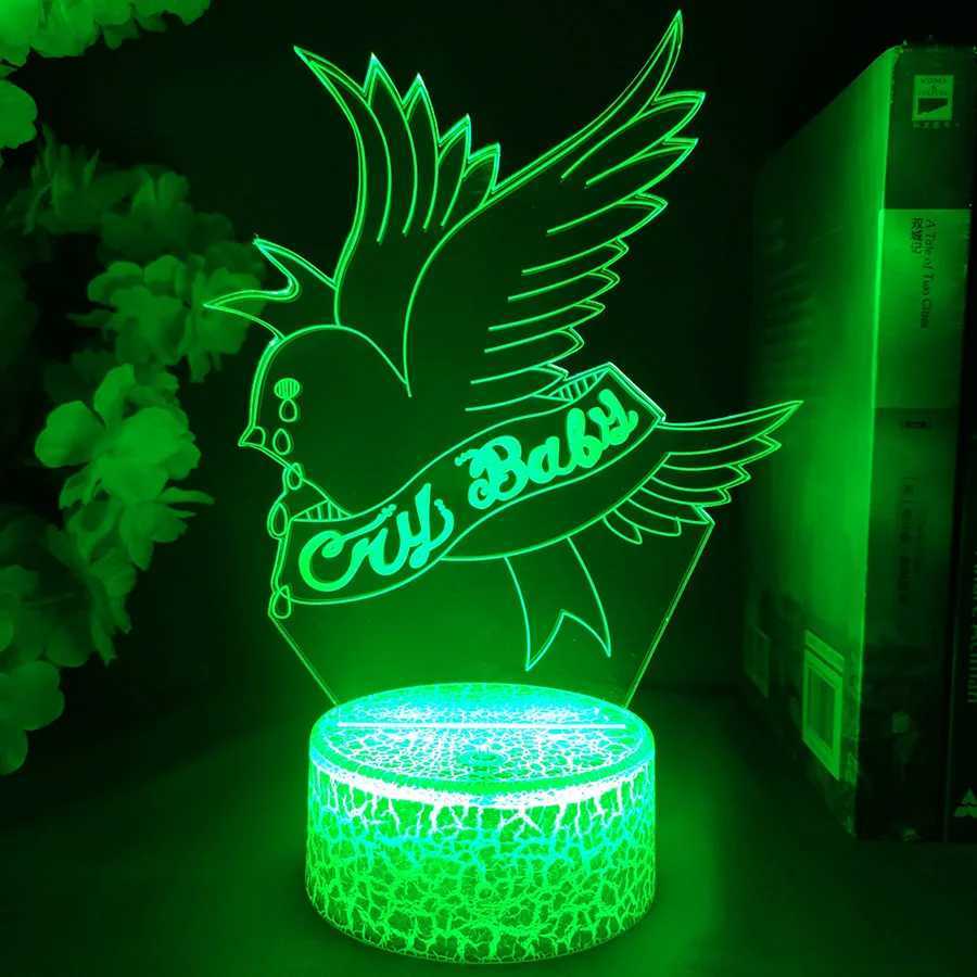 3D Cry Baby lil peek Dove Shape LED animated light cute acrylic night light RGB flashing gift desktop room decoration W240816