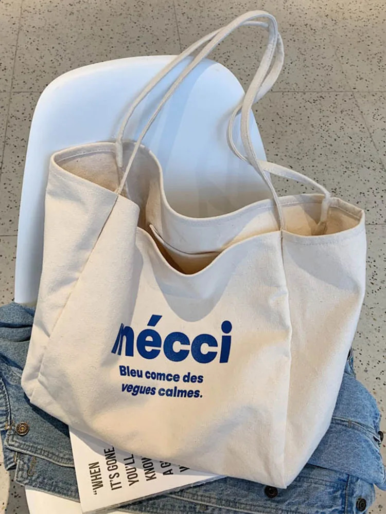 Korean Version Women Fashion Ins Simple Big Capacity Shoulder Bag Literary All-Match Letter Print Students Handbag 240816