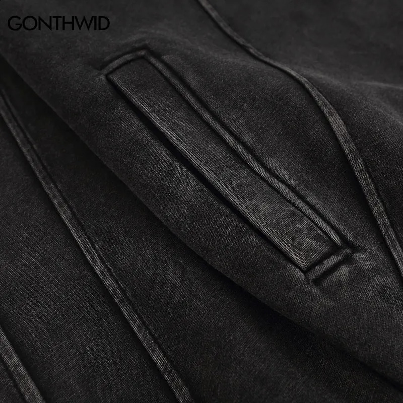 hip-hop streetwear retro washed black hoodie sweatshirt mens embroidered letter hoodie Harajuku hoodie zipper Y2K 240909