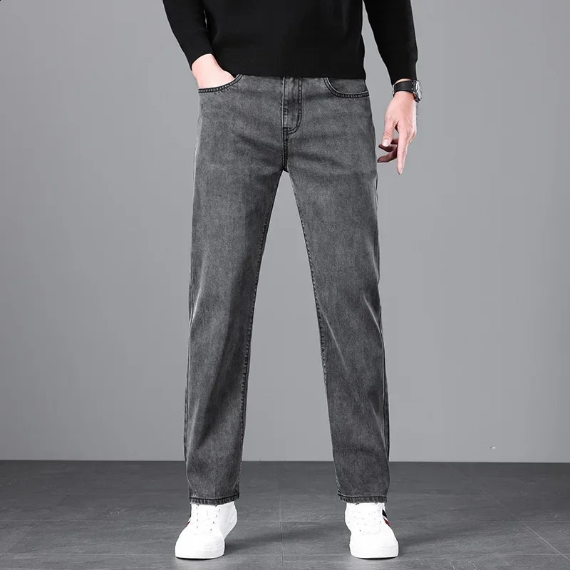 Autumn Mens Fashion Baggy Jeans Gray Black Stretch Straight Classic Denim Trousers Male Versatile Comfortable Casual Pants 240819