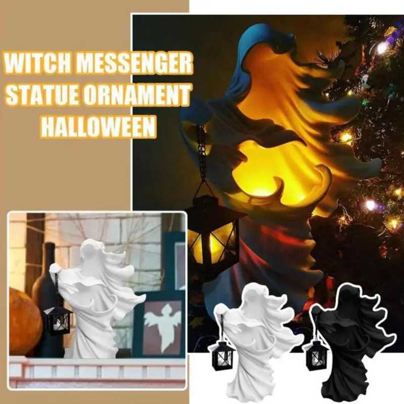 Halloween Ghost Statue With Lantern Faceless Witch Hell Messenger Realistic Resin Ghost Sculpture For Home Scary DecorationsXJ240817