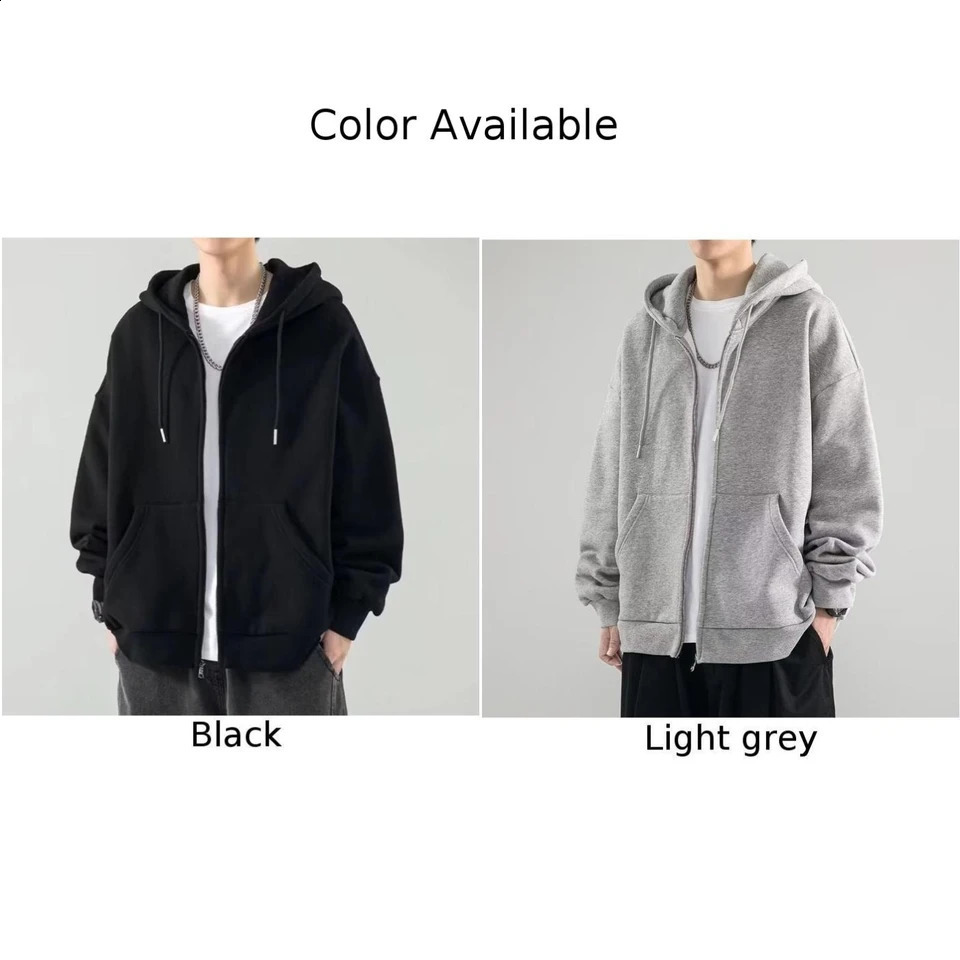 Fashion Mens Hoodies Solid Color Pockets Casual Hooded Zip-up Shirt Coat Sweatshirts Tops Hoodie Male Clothing 240816