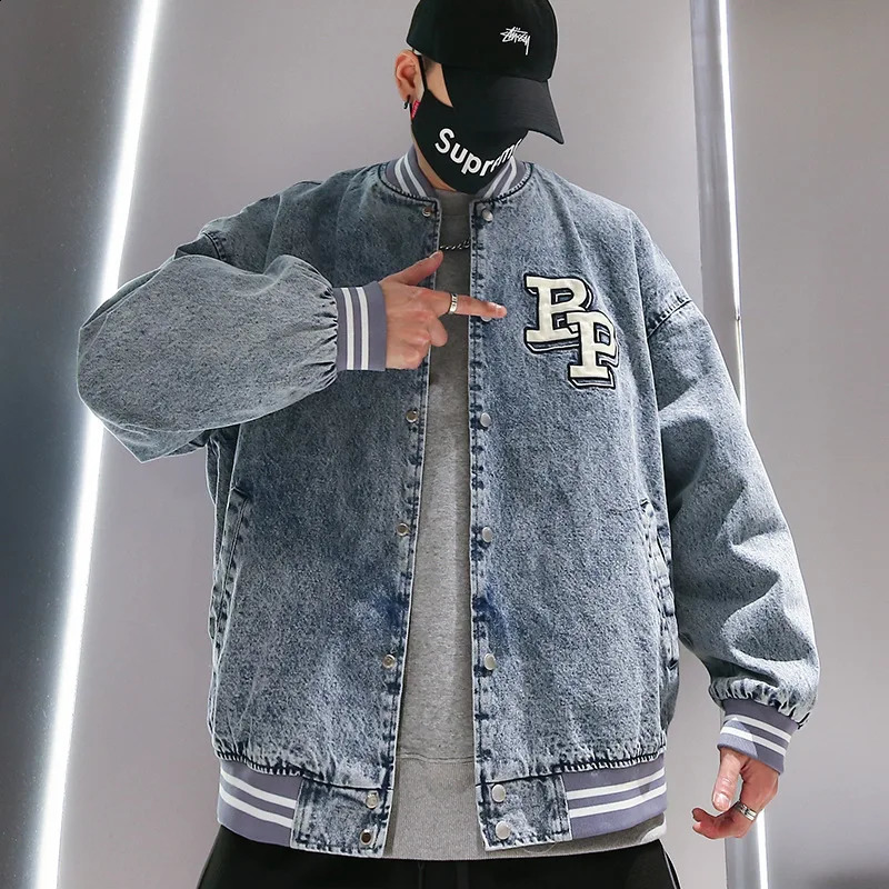 Japanese Harajuku Denim Jacket Men Women Letter embroidery Loose Harajuku Couple Autumn Y2k Vintage Coat Spring 240816