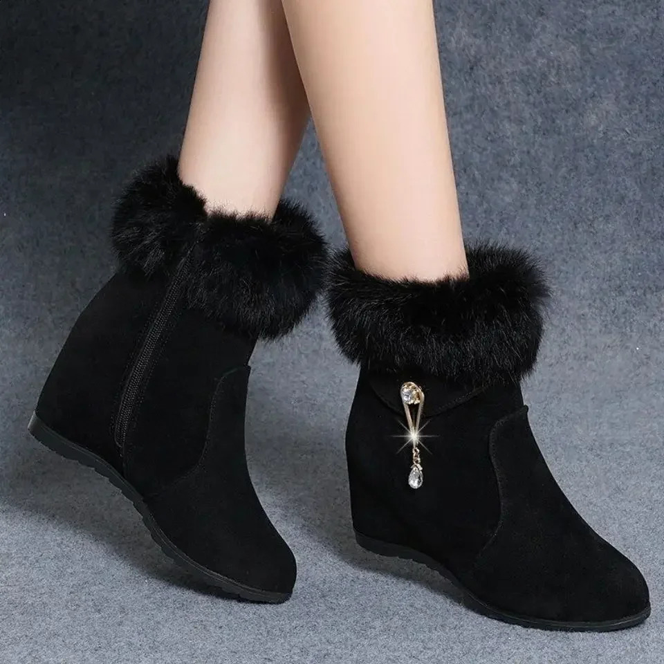 Winter Fashion Women Wedges Ankle Boots Increasing Height Shoes High Heels Booties Metal Rhinestone Botas Mujer 2024 240809