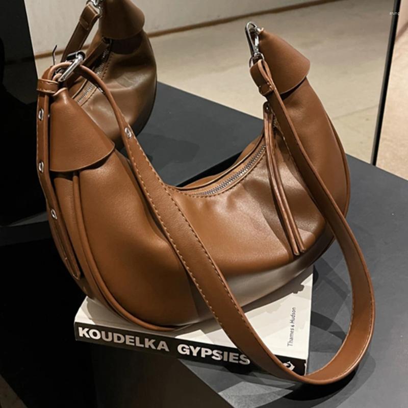 Bag Women Fashion Sling Adjustable Strap PU Leather Satchel Casual Half Moon Fashionable Tote Large Capacity Travel Bags