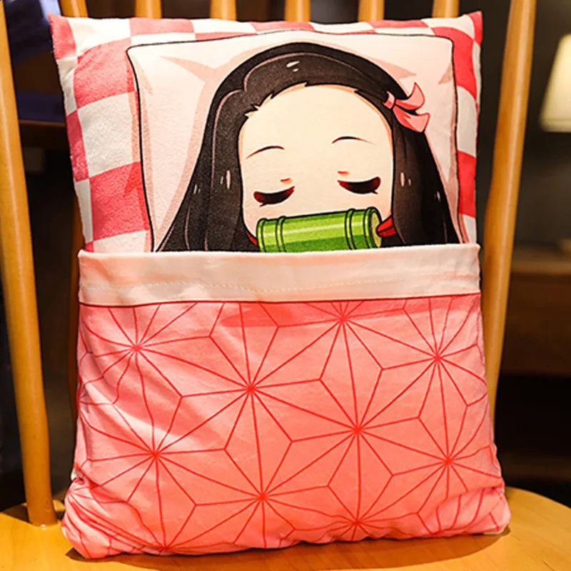 Nezuko Demon Slayer Anime Pillow Cartoons Sofa Cushion Pillow with Reversible Quilt Stuffed Plush Toys Cosplay Kid Gift 240808