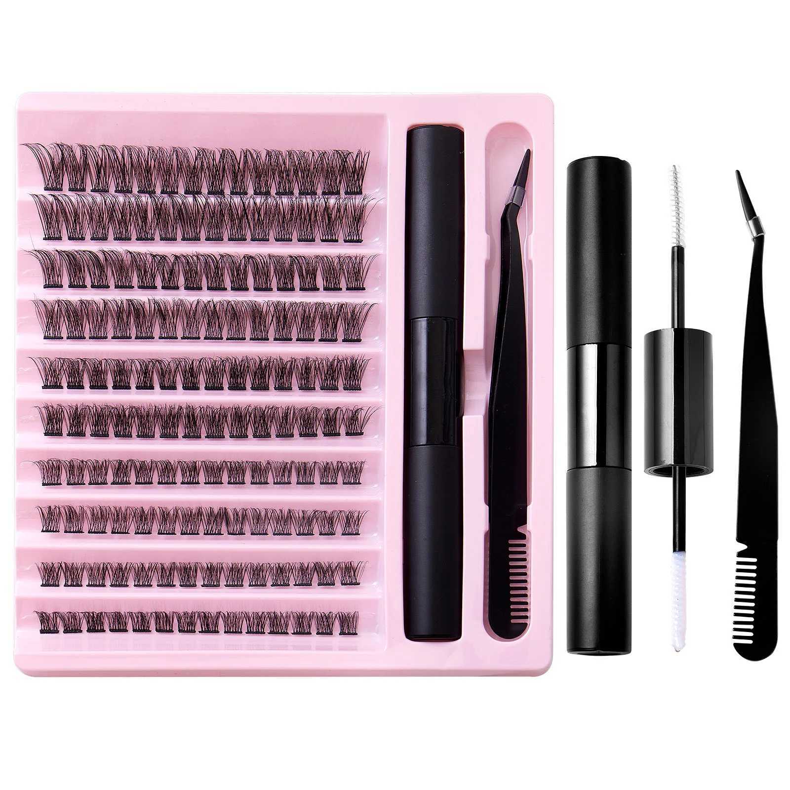 120pcs DIY eyelash extension kit high-capacity personal eyelash cluster D curl 10-14mm mixed eyelash cluster with eyelash adhesive W240803