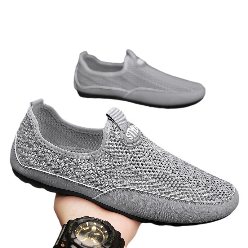 Ddmysports Breathable Hollow Out Lightweight Casual With A Single Kick Mesh Surface Men S Flying Woven Trendy Shoes Driving Bean OUTDOOR