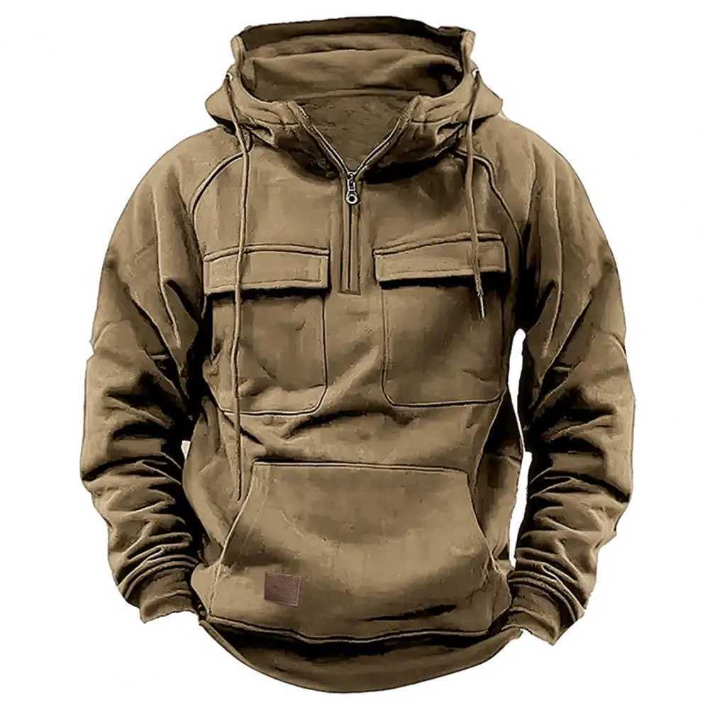 Hoodies Sweatshirts Polar Flce Windproof Hiking Jacket Sweater Hat Mens Hoodie Thickened Warm Outdoor Sports T240819
